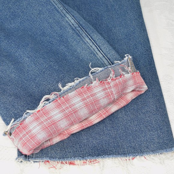 Eddie Bauer Wide Leg Raw Hem Red Plaid Flannel-Lined Women's Jeans Cotton 12 32 - Picture 8 of 14